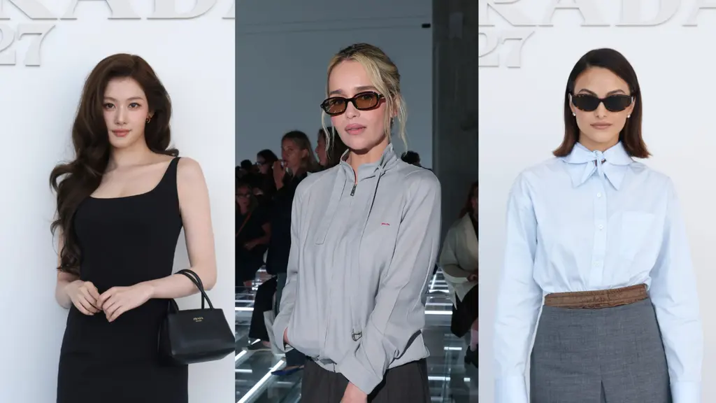 Sana TWICE, Emilia Clarke, hingga Camila Mendes hadirkan padu padan rok di show Prada Spring/Summer 2027. Mana yang jadi favoritmu? [dok. Prada]