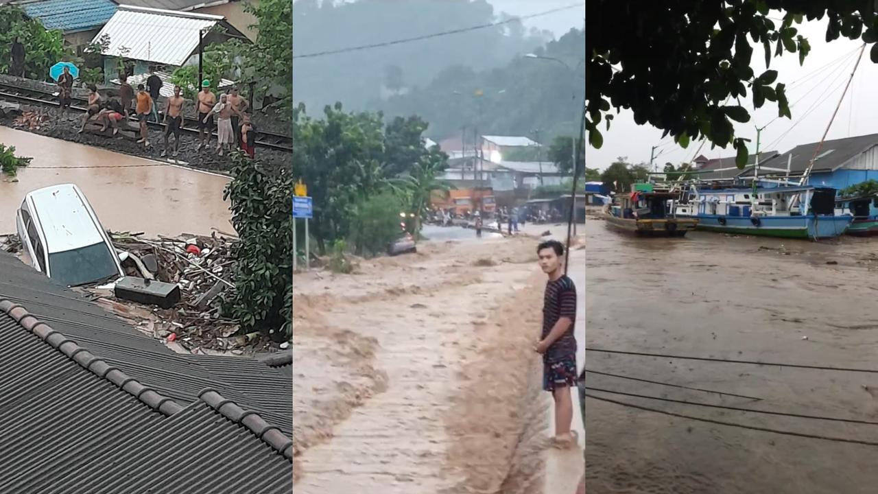 Sejumlah mobil, kapal nelayan dan warga hanyut terbawa derasnya arus banjir di Kota Bandar Lampung. Foto : (Istimewa).