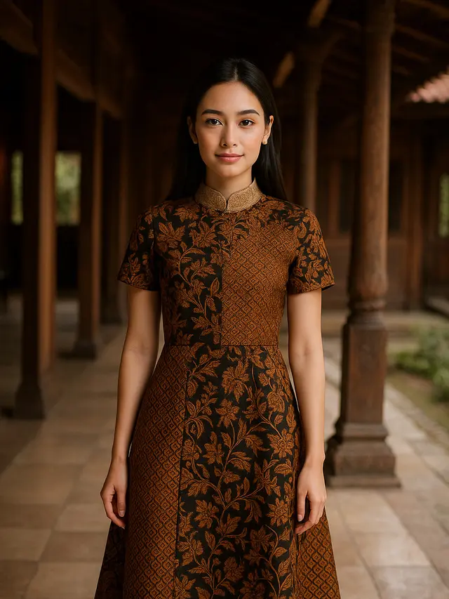 Model Dress Batik A-Line Kombinasi Brokat