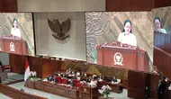 Ketua DPR RI Puan Maharani memimpin rapat paripurna penutupan masa sidang III Tahun Sidang 2023-2024 pada Selasa (6/2/2024). Dalam forum ini, Puan menyampaikan bahwa DPR telah menerima surat presiden (Surpres) terkait RUU Daerah Khusus Jakarta. (Merdeka.com)