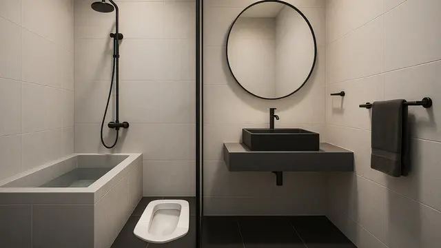 Desain Kamar Mandi Minimalis 2x2 Kloset Jongkok dan Bak Mandi/Ilustrasi AI