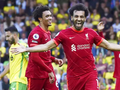 Liverpool meraih hasil positif pada laga pembuka Premier League 2021/2022 usai menaklukkan tim promosi Norwich City, Sabtu (14/8/2021). (Foto: AP/Rui Vieira)