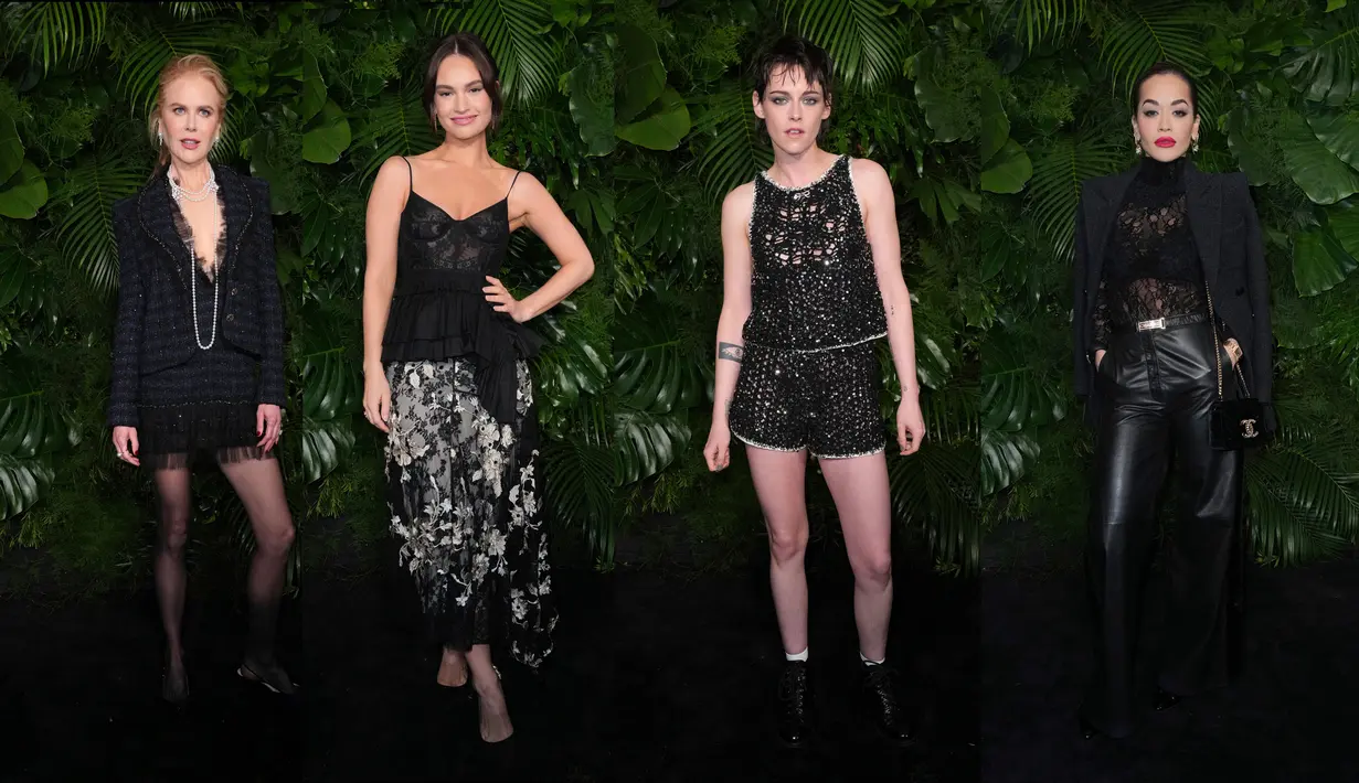 Foto kolase Nicole Kidman, Lily James, Kristen Stewart dan Rita Ora saat berpose menghadiri acara makan malam Penghargaan Pra-Oscar Tahunan ke-14 Charles Finch di LA pada Sabtu malam (11/3). Mereka tampil membawa fashion A-game di acara itu. (Photo by Jordan Strauss/Invision/AP)