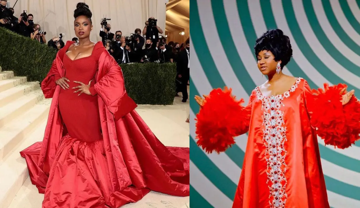 Aktris dan penyanyi Jennifer Kate Hudson tampil serba merah rancangan AZ Factory. Gayanya tersebut rupanya terinspirasi dari bintang film “The Blues Brothers” yakni Aretha Franklin. (Instagram/mrluisnails/the.vintagetimes).