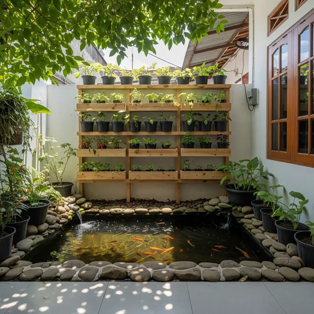 9 Ide Kolam Ikan dan Kebun Sayur dalam Satu Area Sempit
