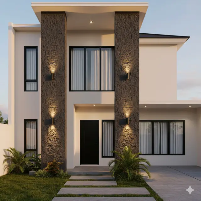 Gambar Rumah Minimalis dengan Pilar Batu Alam