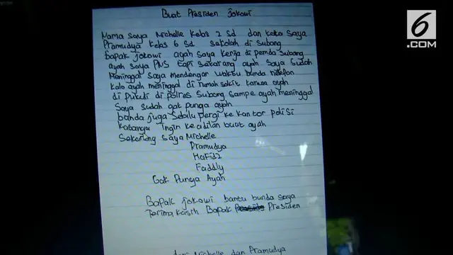Ayahnya tewas saat ditahan di Polres Subang, seorang bocah mencari keadilan dengan menulis surat pada Presiden Jokowi.