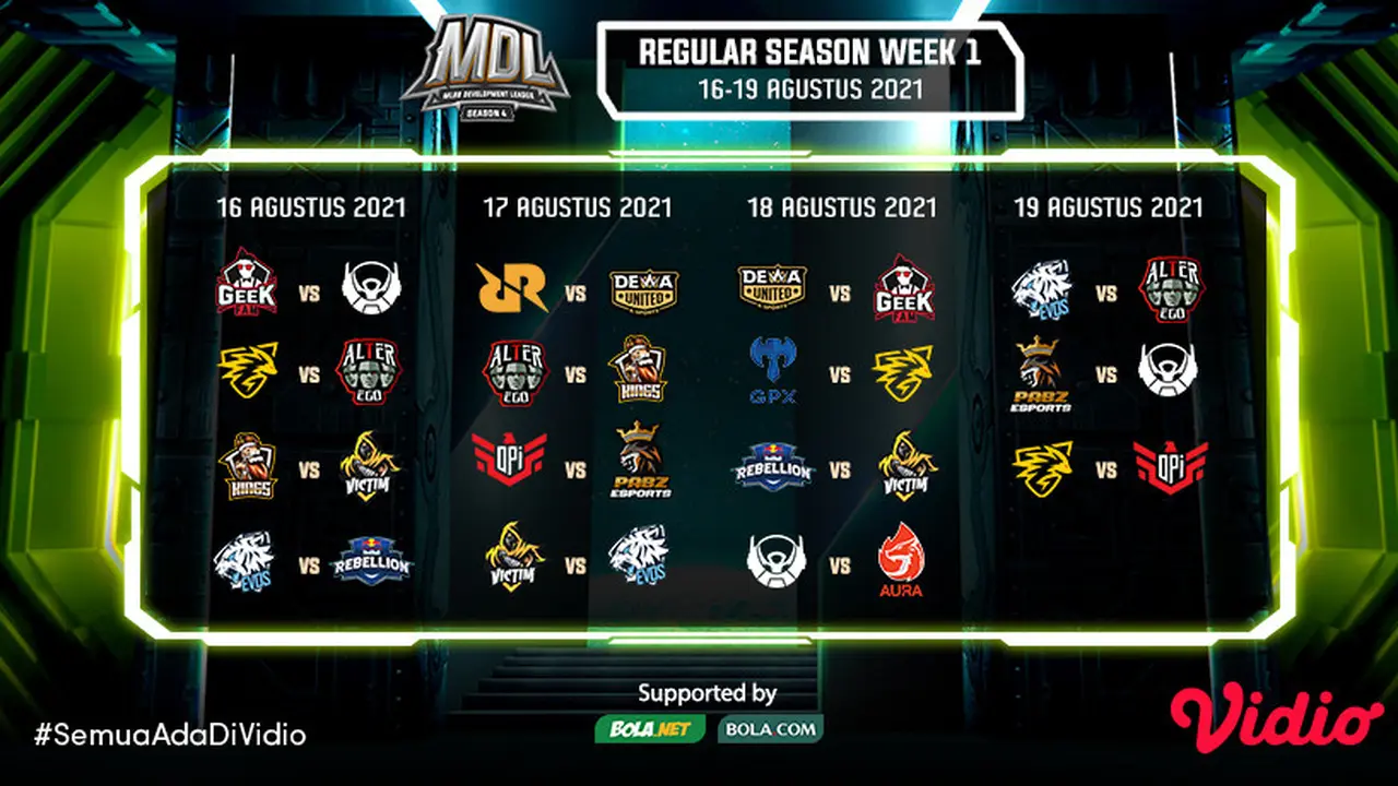 Jadwal Lengkap dan Live Streaming MDL Season 4 Pekan Kedua di Vidio, 16-19 Agustus 2021