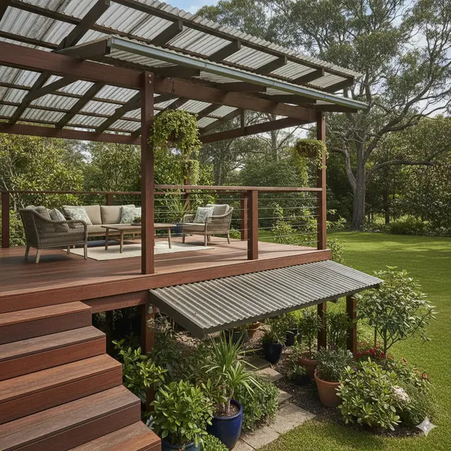 Model Teras dari Kayu Atap Asbes yang Estetik