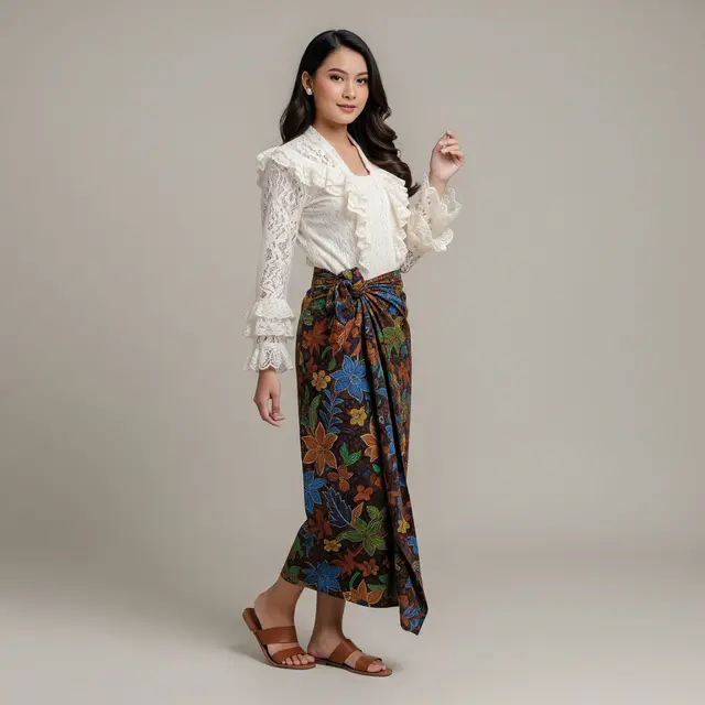 9 Model Atasan Brokat Modern Bawahan Rok Batik Lilit Elegan, Gaya Kondangan Kekinian