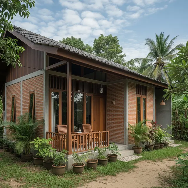 Desain Rumah 1 Lantai Batu Bata Ekspos Biaya Irit Tapi Modern di Desa