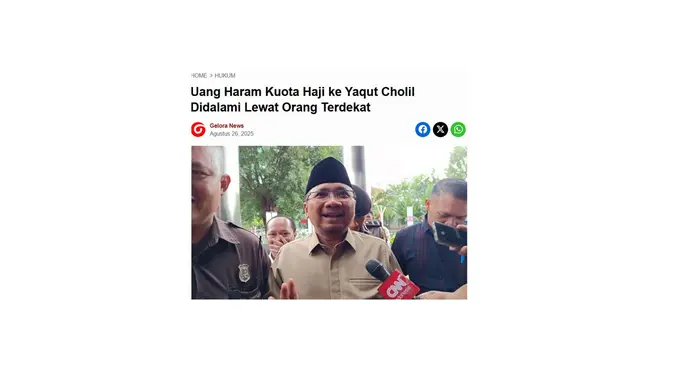 <p>Cek fakta artikel Yaqut Cholil Qoumas sebut Jokowi terima 2 triliun dari kuota haji</p>