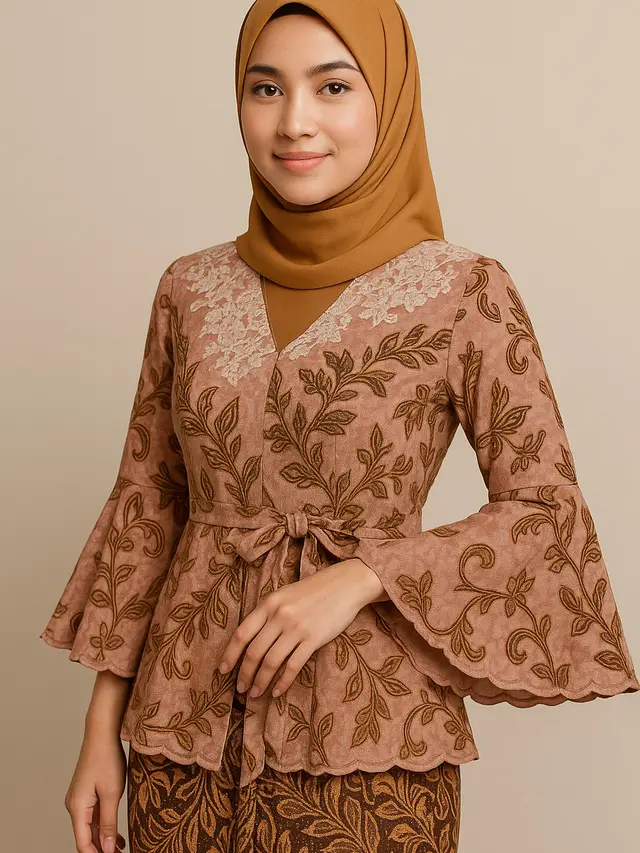 Gaya Batik Kombinasi Lengan Lonceng Bertali Hijab Friendly (Image by ChatGPT)