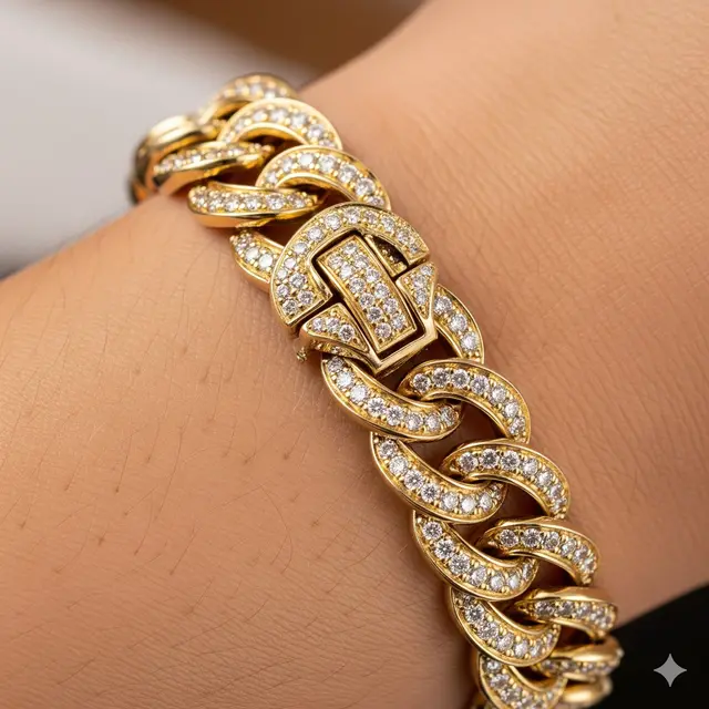 Gelang Rantai Klasik dengan Berlian Pave: Kilau Abadi