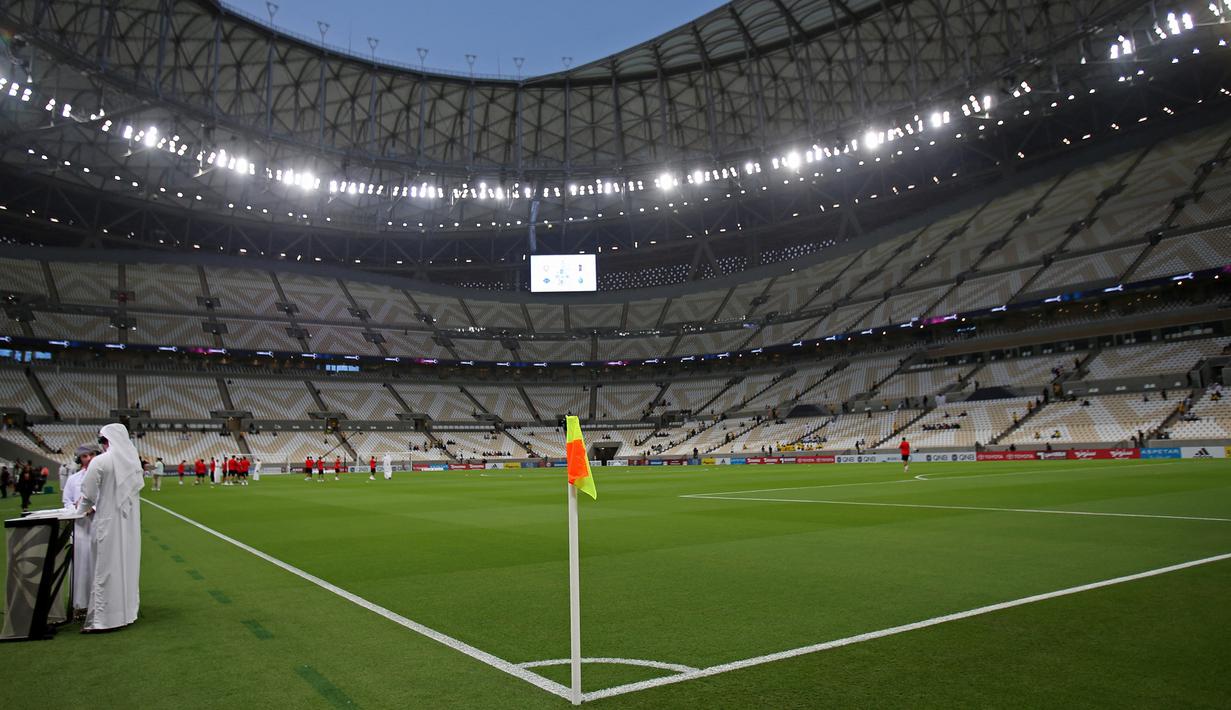 Pembangunan Iconic Lusail Stadium dimulai pada 11 April 2017 dan rampung pada April 2021 lalu dan resmi dibuka pada 23 November 2021. (AFP/Mustafa Abumunes)