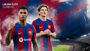 Barcelona - Marcus Rashford dan Anthony Gordon. (Bola.com/Generated AI)