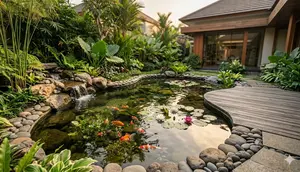 12 Desain Kolam Ikan Dangkal yang Menggabungkan Ikan dan Tanaman Hias di Rumah
