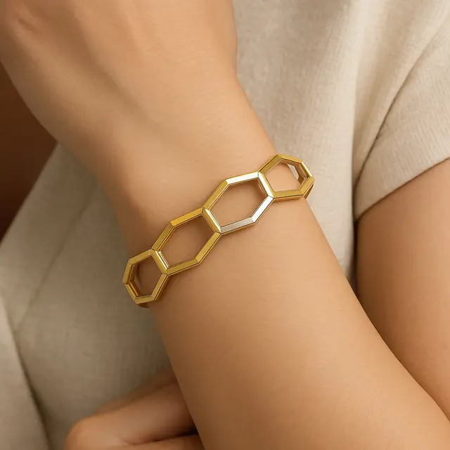 Model Gelang Emas Bangle Geometris Modular (Dual-Tone) 5 Gram 18 Karat