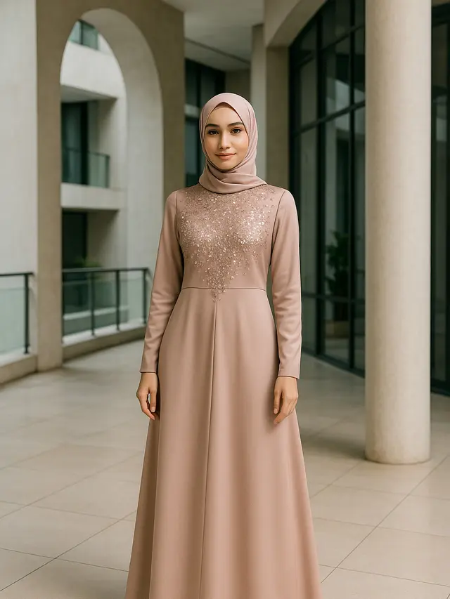 Model Gamis Payet di Dada Simple