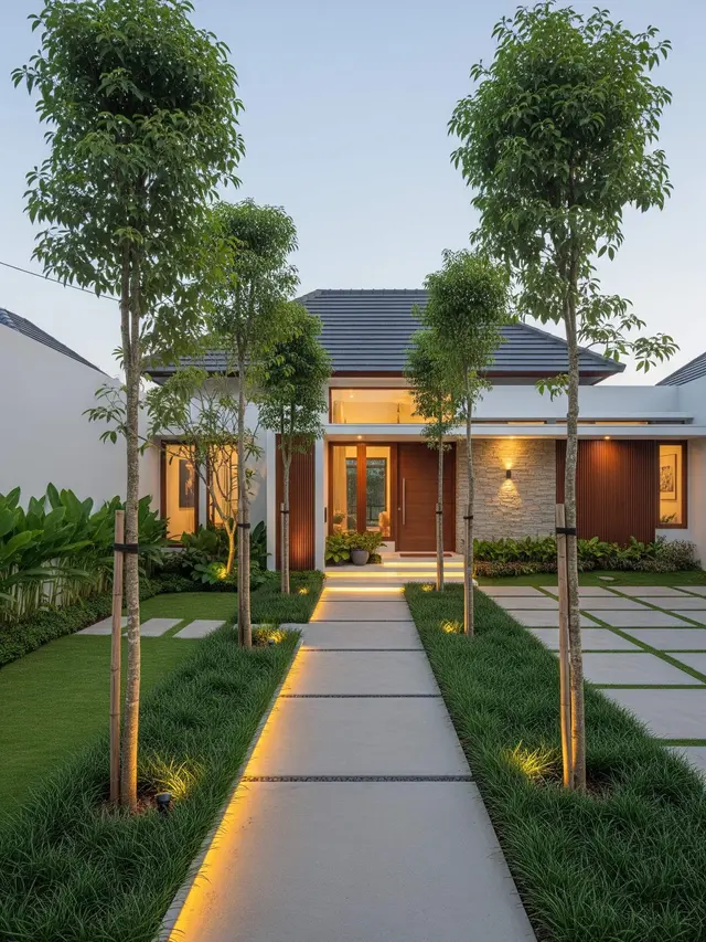 Inspirasi Jalan Setapak dengan Rumput Gajah Mini untuk Taman Minimalis