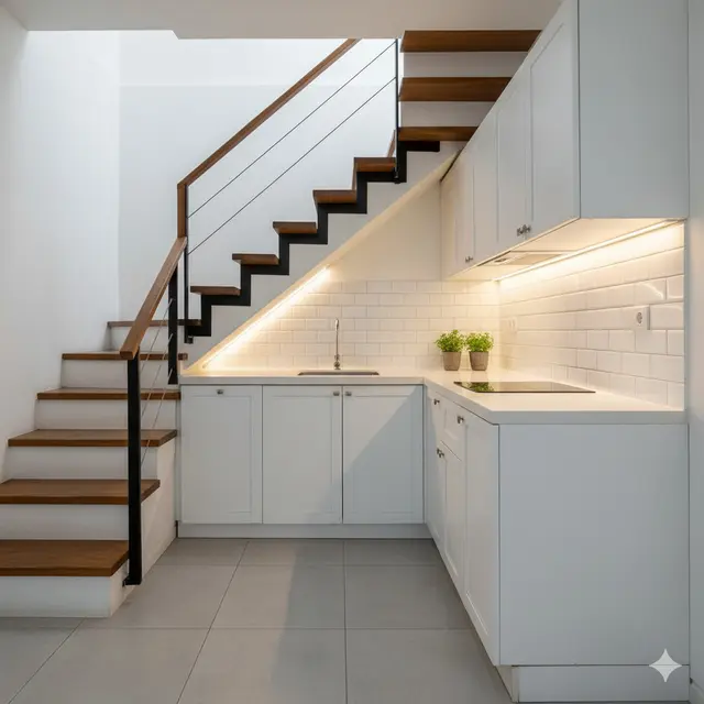 Inspirasi Dapur Bawah Tangga untuk Rumah Sempit 2 Lantai. Gemini