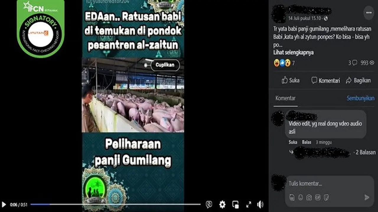 Gambar tangkapan layar video yang diklaim Pondok Pesantren Al Zaytun memelihara ratusan babi (sumber: facebook)