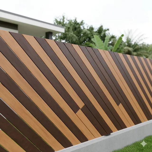 Pagar Kayu Minimalis Susun Miring