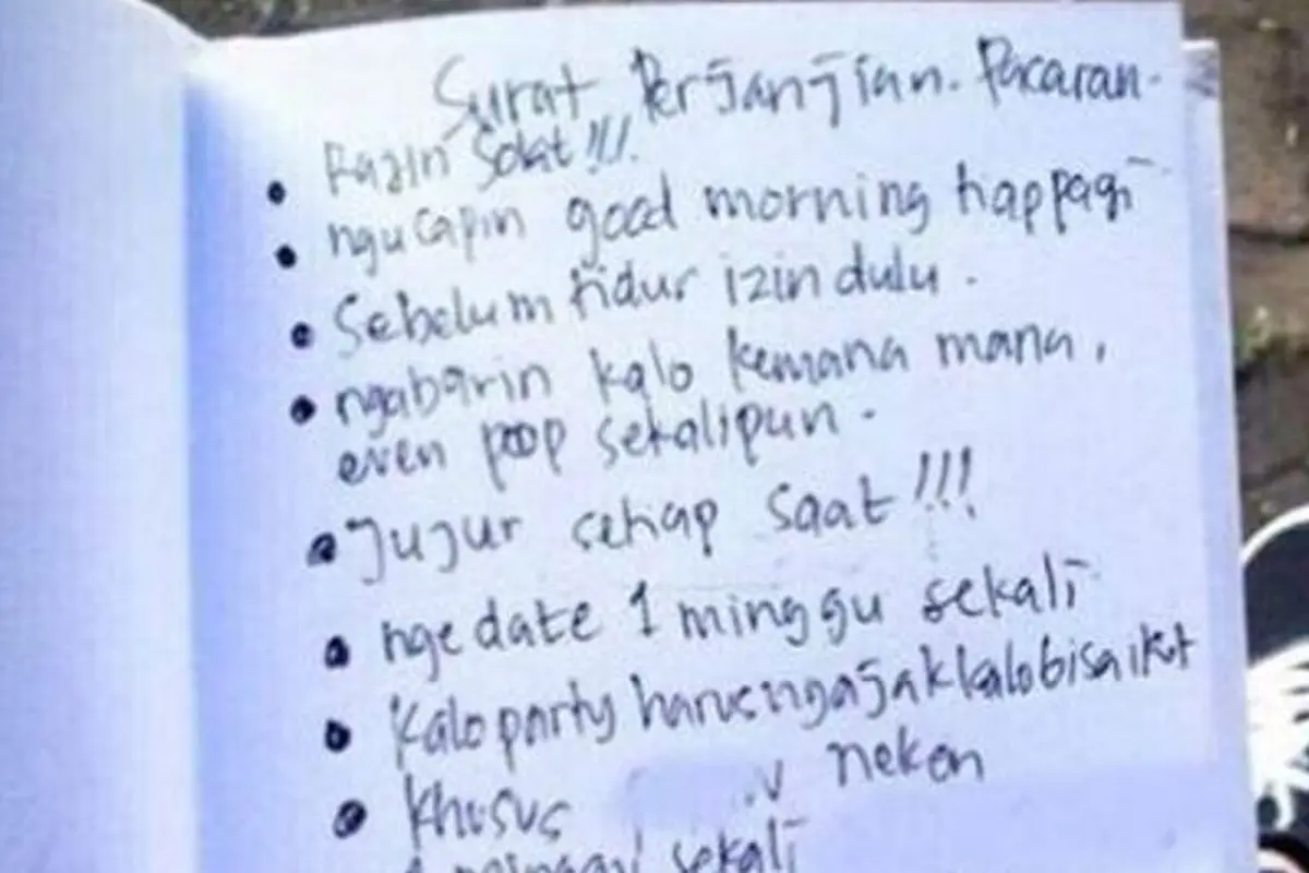 [Bintang] Heboh Surat Perjanjian Pacaran, Isinya Ada 11 Poin, Nomor 10 Paling Bikin Ngakak