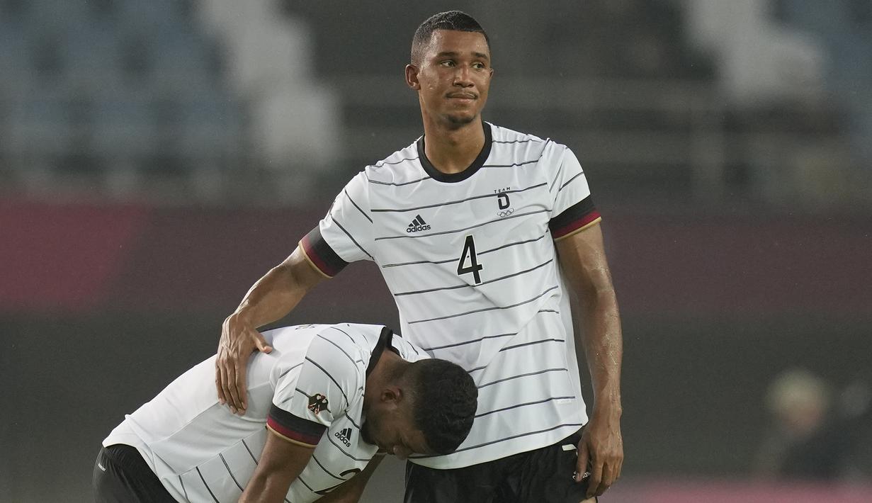 Timnas U-23 Jerman gagal melaju ke perempatfinal cabang sepak bola putra Olimpiade Tokyo 2020 setelah ditahan imbang 1-1 Pantai Gading di partai pamungkas Grup D, Rabu (28/7/2021). Pantai Gading mendampingi Brasil sebagai wakil Grup D yang lolos ke 8 Besar. (Foto: AP/Andre Penner)