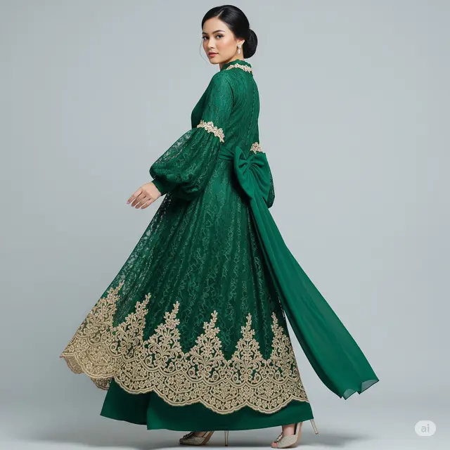 Model Dress A-line Muslimah Bordir Brokat Terbaru.