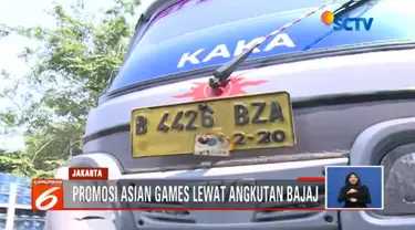 Angkutan umum mulai dari bus transjakarta hingga bajaj kini juga jadi media bagi promosi Asian Games.