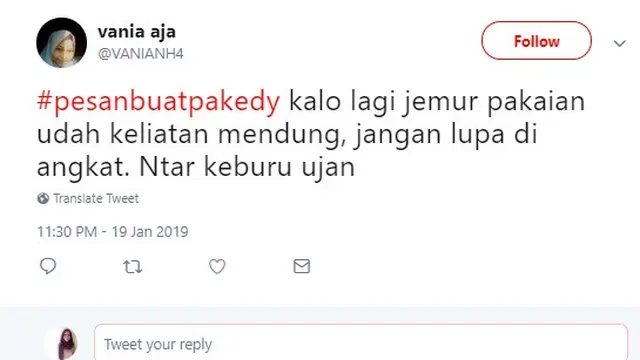 pesan nyeleneh warganet untuk Edy Rahmayadi (foto: @VANIANH4)