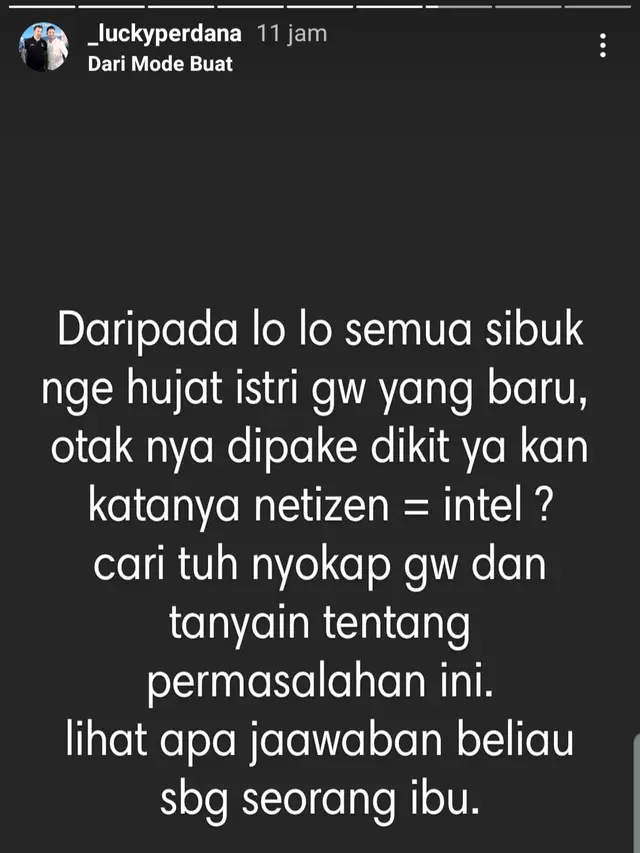 Klarifikasi Lucky Perdana. (Foto: Instagram @_luckyperdana)
