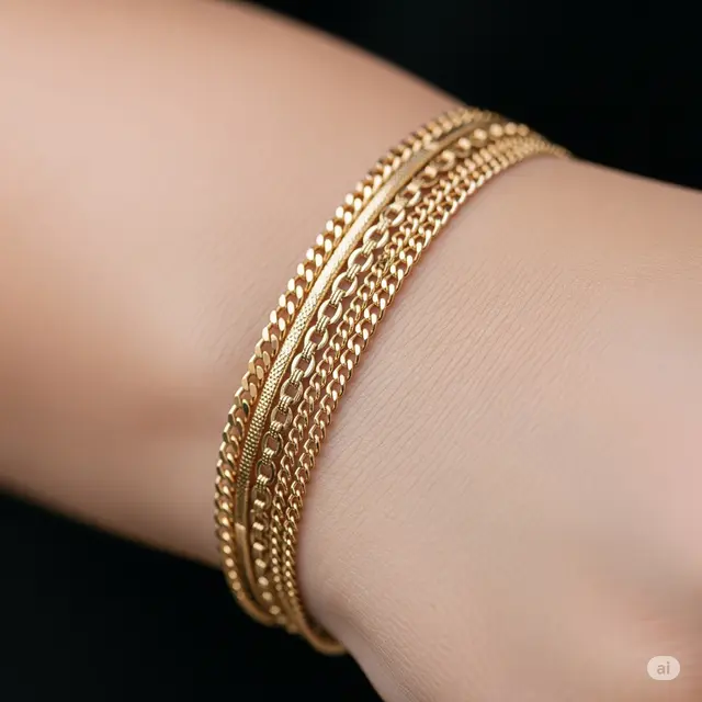 Gelang Rantai Kombinasi (Polos + Textured)