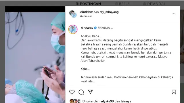 Momen Dinda Hauw dan Rey Mbayang dikaruniai anak kedua (Foto Nafas Pertama via Instagram dindahw)