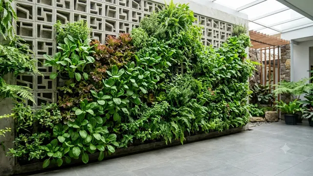 Desain Vertical Garden yang Menyatu dengan Dinding Roster. Gemini