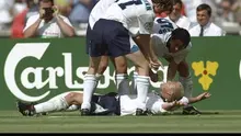 Bintang timnas Inggris, Paul Gascoigne, usai mencetak gol ke gawang Skotlandia, pada penyisihan Grup A Piala Eropa 1996, di Stadion Wembley, 15 Juni 1996. (UEFA). 