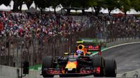  Pebalap Red Bull Racing, Daniel Ricciardo, berada di posisi keenam pada sesi kualifikasi F1 GP Brasil di Sirkuit Interlagos, Sabtu (12/11/2016). Riccardo mencatat waktu tercepat 1 menit, 11,540 detik. (AFP/Nelson Almeida)