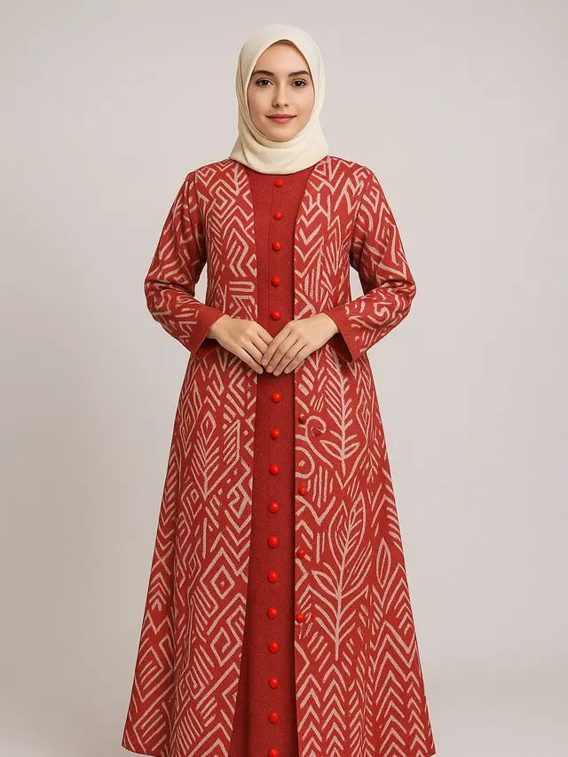 Model Gamis Brokat Kombinasi Outer Batik Panjang Tema 17 Agustus