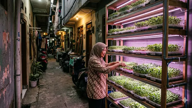 Hidroponik Sayur Mini di Gang Sempit dengan Rak Bertingkat