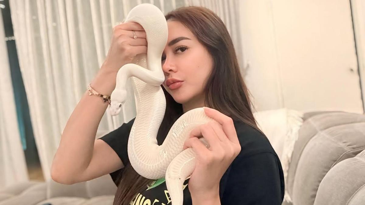 6 Potret Aura Kasih Bareng Ular Putih Peliharaannya yang Eksotis, Bikin Merinding