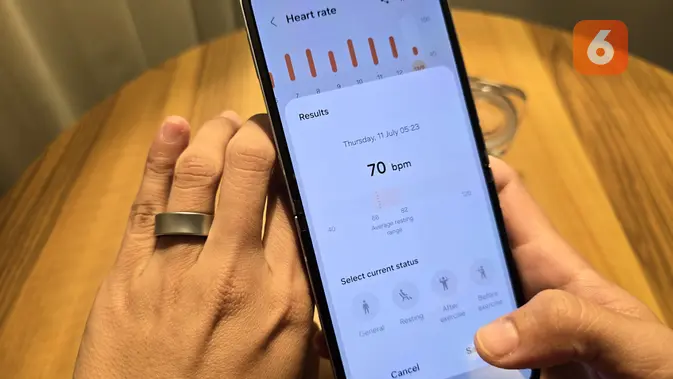 <p>Galaxy Ring ketika menghitung detak jantung (Liputan6.com/ Agustin Setyo Wardani)</p>