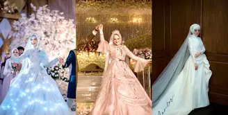 Saat menikah pada November 2018 lalu, Melody Laksani Eks JKT48 memilih gaun pengantin modern bersiluet A-line yang memberi kesan glamor nan elegan. [Instagram/melodylaksani92]