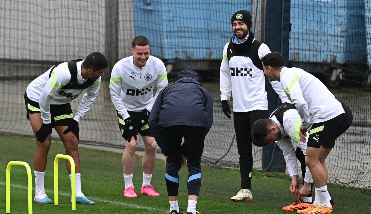 Manchester City akan bertanding melawan juara bertahan Real Madrid di Santiago Bernabeu pada leg pertama semifinal Liga Champions 2022/2023. (AFP/Paul Ellis)