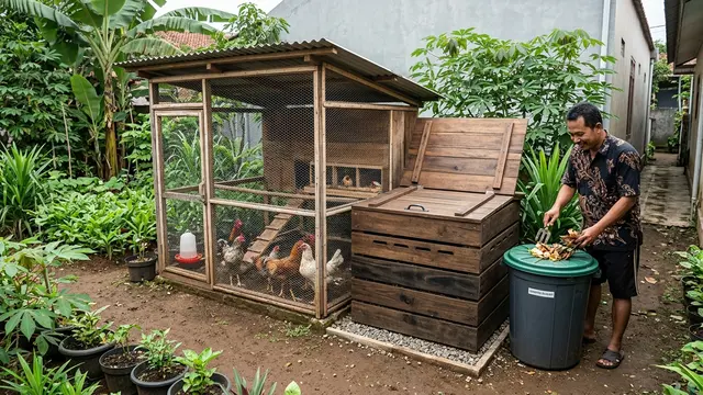Desain Kandang Ayam dan Area Kompos dalam Satu Lahan (AI Generated)
