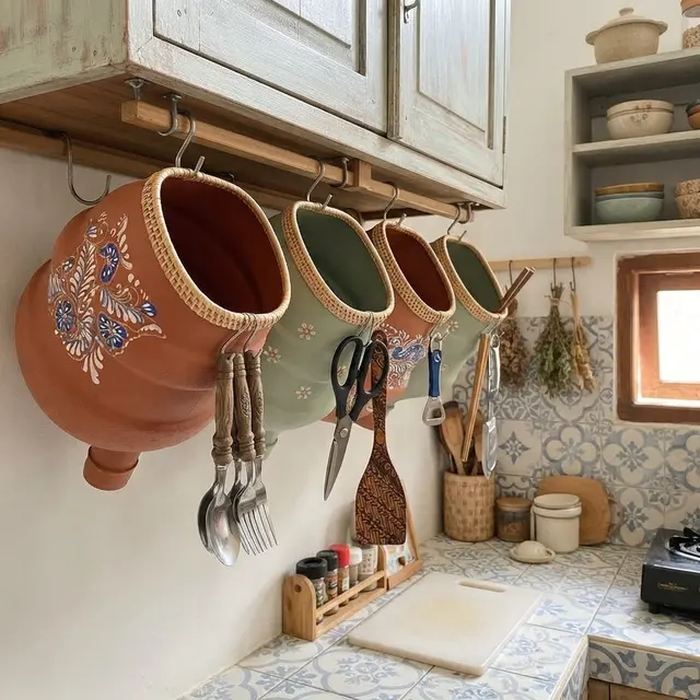 Inspirasi rak penyimpanan dari galon bekas untuk dapur mungil model gantung di bawah kabinet