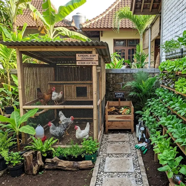 Ternak Ayam Terintegrasi dengan Kebun Sayur Vertikal