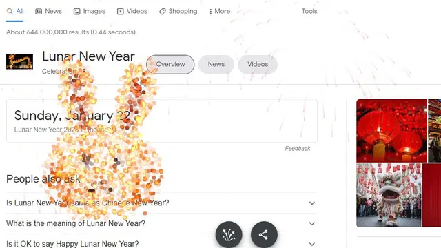 Tampilan kembang api Imlek 2023 di Google Search