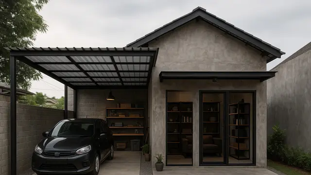 Desain Rumah Type 21 dengan Garasi (Foto: ChatGPT)