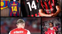 Empat pemain yang menggunakan nomor 14 di klub barunya, yakni Marcus Rashford, Luka Modric, Viktor Gyokeres, dan Luis Diaz. (Bola.com/Gregah Nurikhsani)